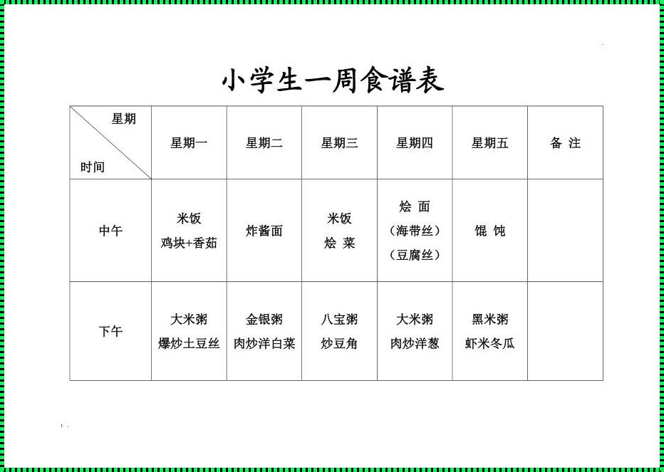 小学生营养食谱表周一到周五：智慧妈妈的秘诀